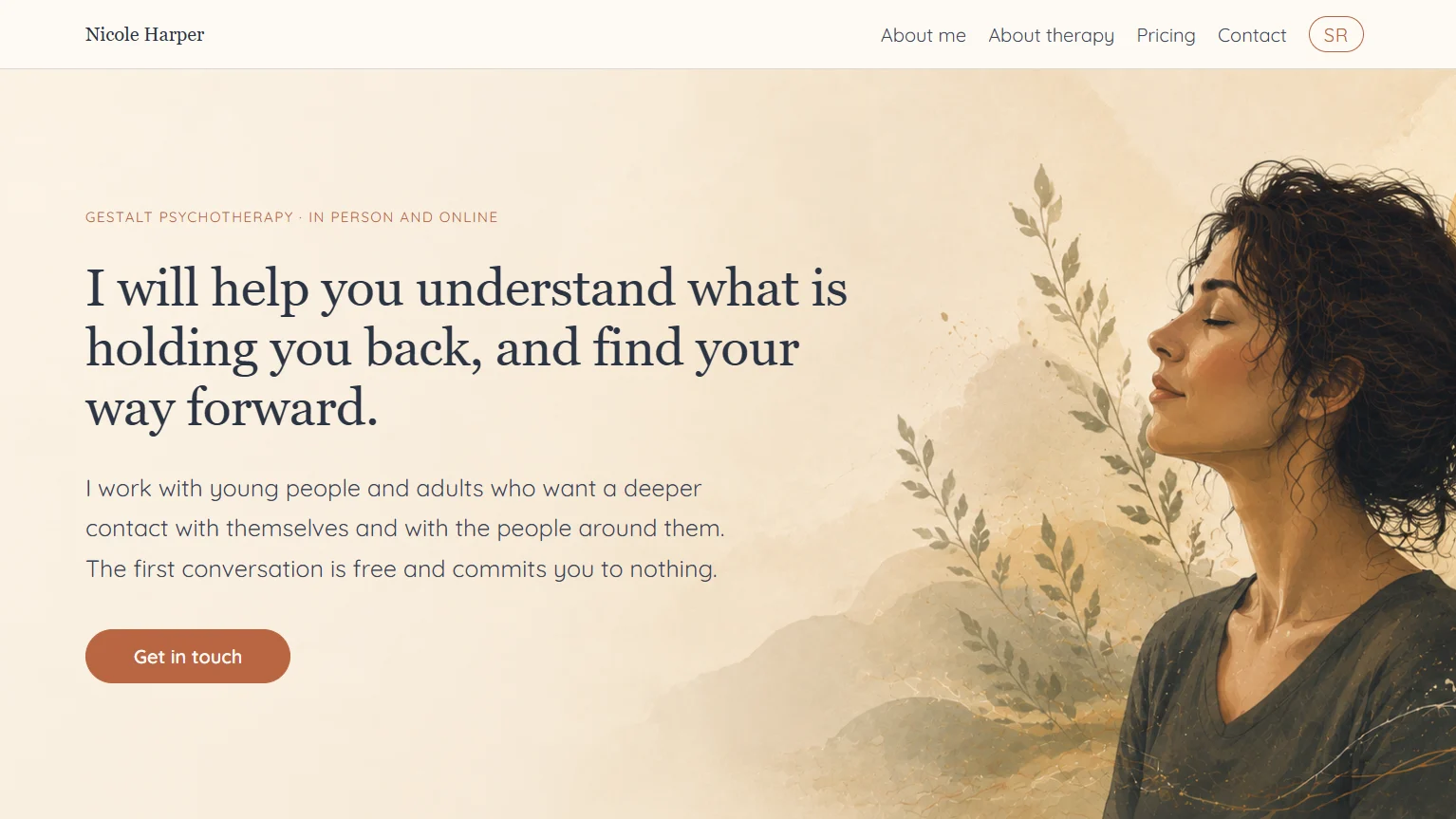 Screenshot of a one-page psychotherapy website